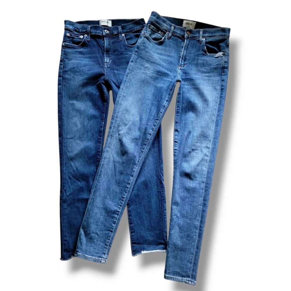 AGOLDE Bundle of 2 Sophie Mid Rise Crop Skinny Jeans Distressed Raw Hem Size 26‎